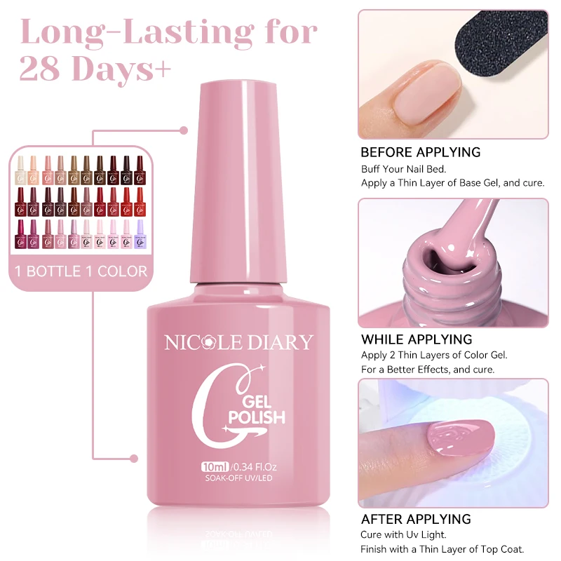 NICOLE DIARY 6pcs 네일 젤 폴란드어 세트 DIY 네일 아트 젤 UV 젤 오래 지속되는 매니큐어 페인팅 젤 베르니스 키트 누드