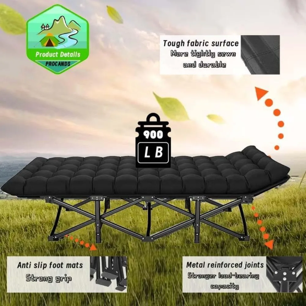 سرير تخييم قابل للطي بعرض للغاية مقاس 32 بوصة مع مرتبة، سرير خارجي محمول عالي التحمل بسعة 900 رطل #6