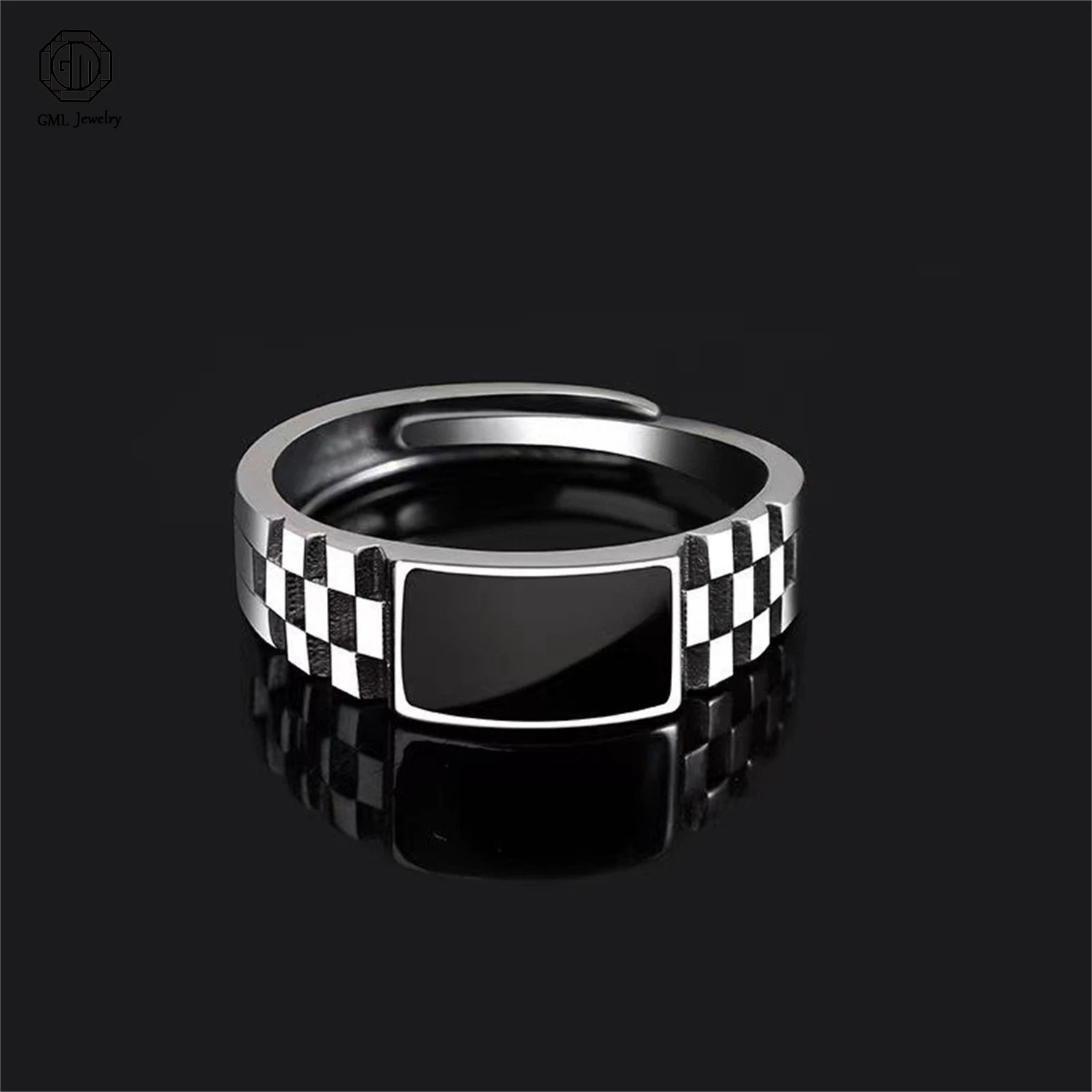 Black Onyx Dragon Pattern Ring Open Adjustable Band Intricate Cutout Design Vintage Gothic Jewelry Gift for Men Masculine