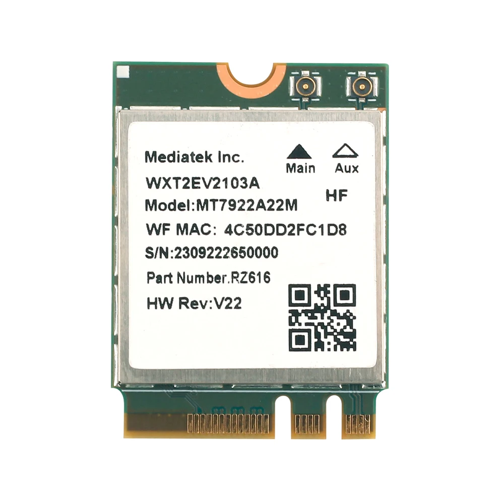 MT7922-Carte réseau WiFi 6E 5400Mbps, adaptateur sans fil M.2 NGFF, Bluetooth 5.2 Leicrer and 1/802, pour Windows 10 11