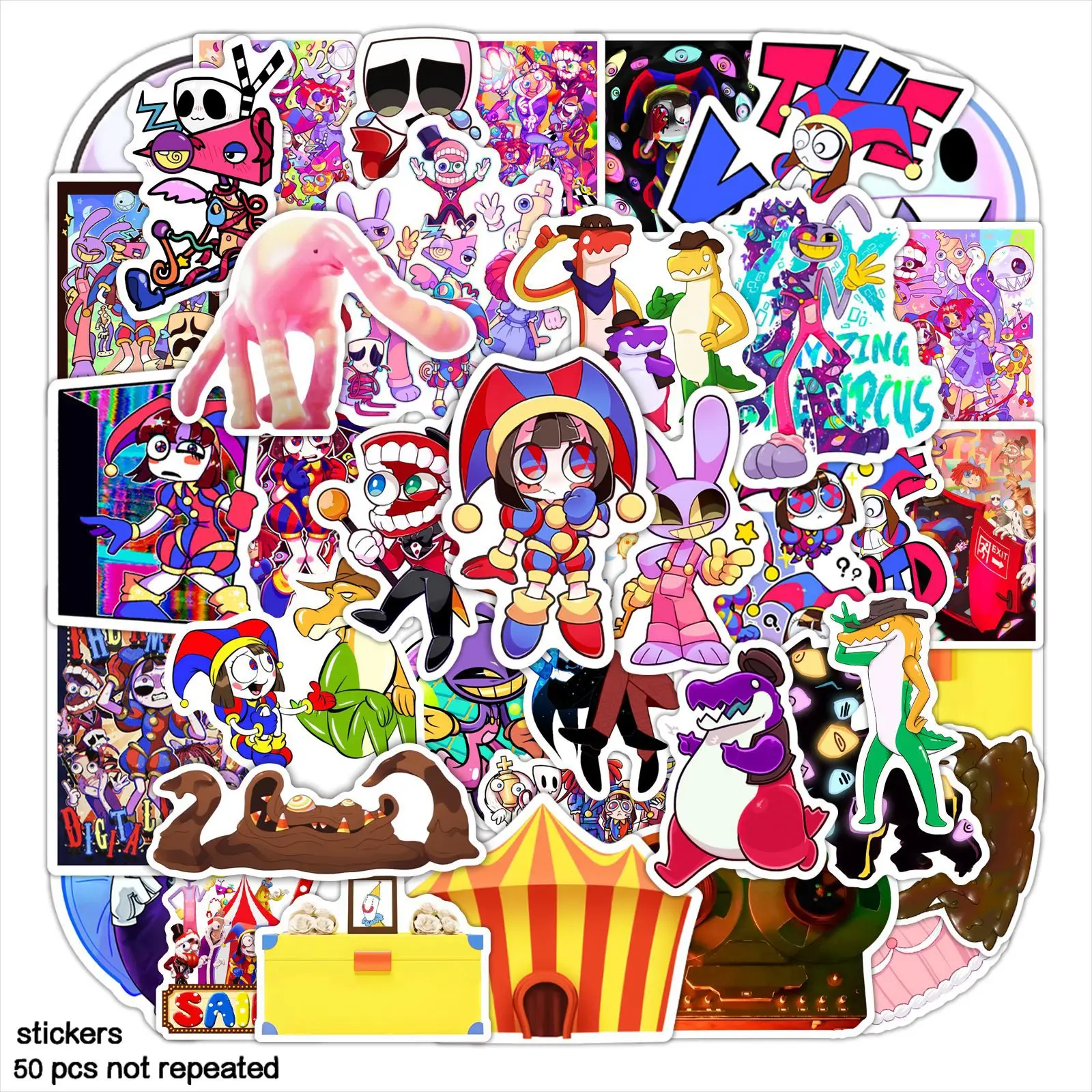 60PCS Cute The Amazing Digital Circus Stickers Kawaii Cartoon Decals Laptop Motorcycle Suitcase Notebook Waterproof Sticker