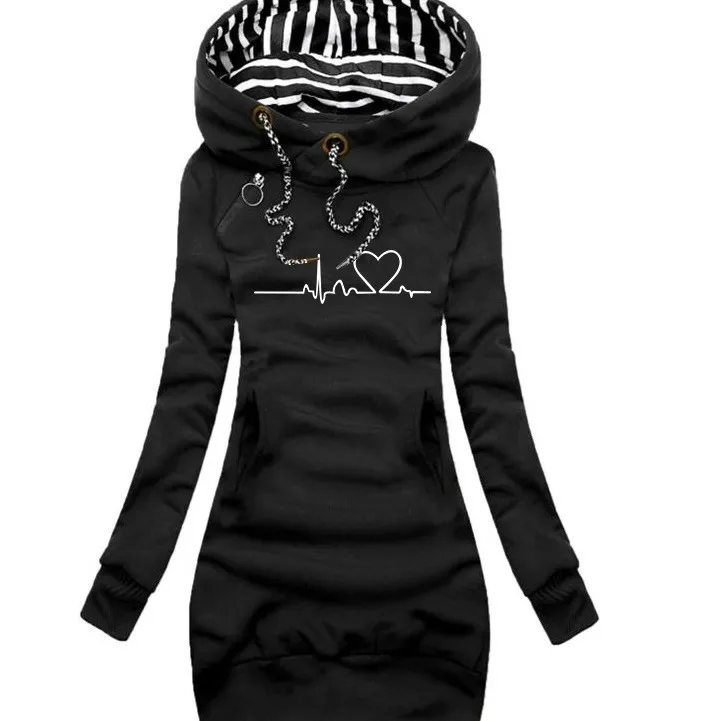 2025, hoodiejurk, casual effen kleur, lange mouw, trekkoord, hoodiejurk, slanke sweatshirtjurk met capuchon