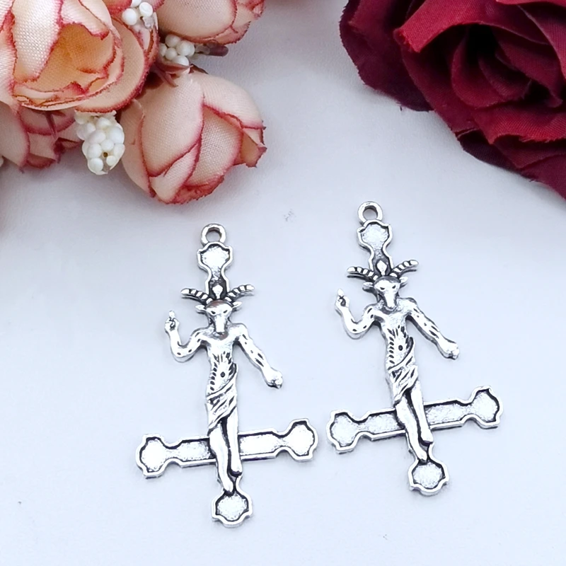 8pcs Baphomet Goat Inverted Cross Pendants, Satan Charm, Satanic, Lucifer, Halloween Devil ,DIY Handcrafted Jewelry Accessories
