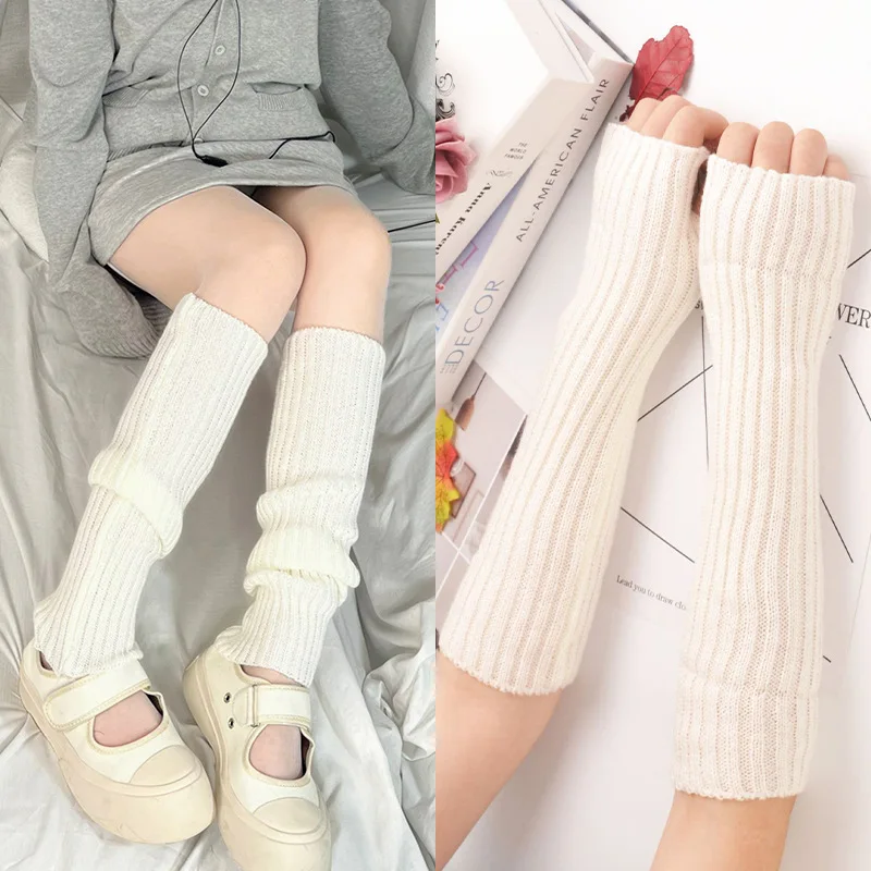 

Warmers Socks Glove Female Knitted Warm Foot Cover Glove White Black Warmer Lady Autumn Winter Crochet Sock Boot Cuffs
