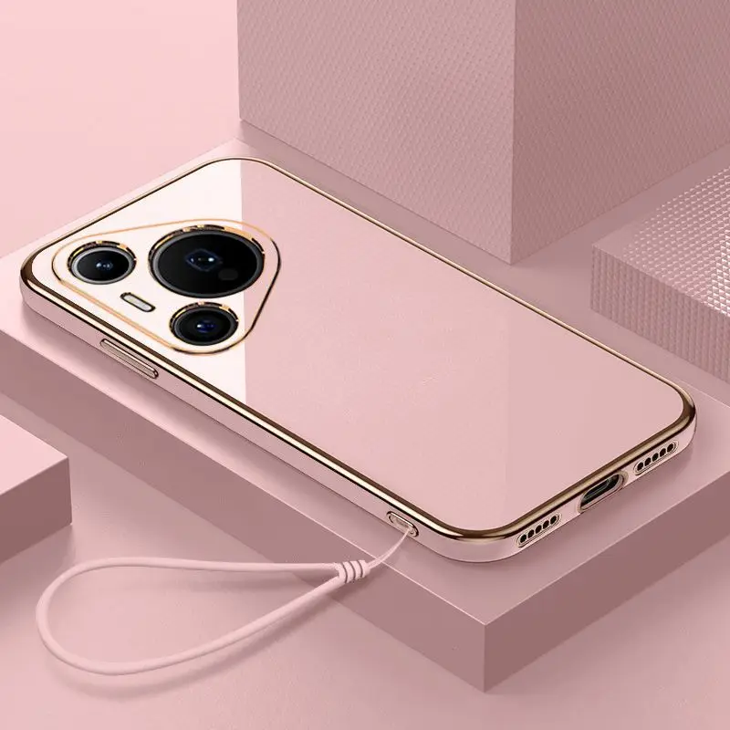 For Huawei Pura 70 Pro + Case Huawei Pura 70 Phone Case Huawei Pura 70 Ultra Cover Luxury Square Plating Shockproof Back Cover