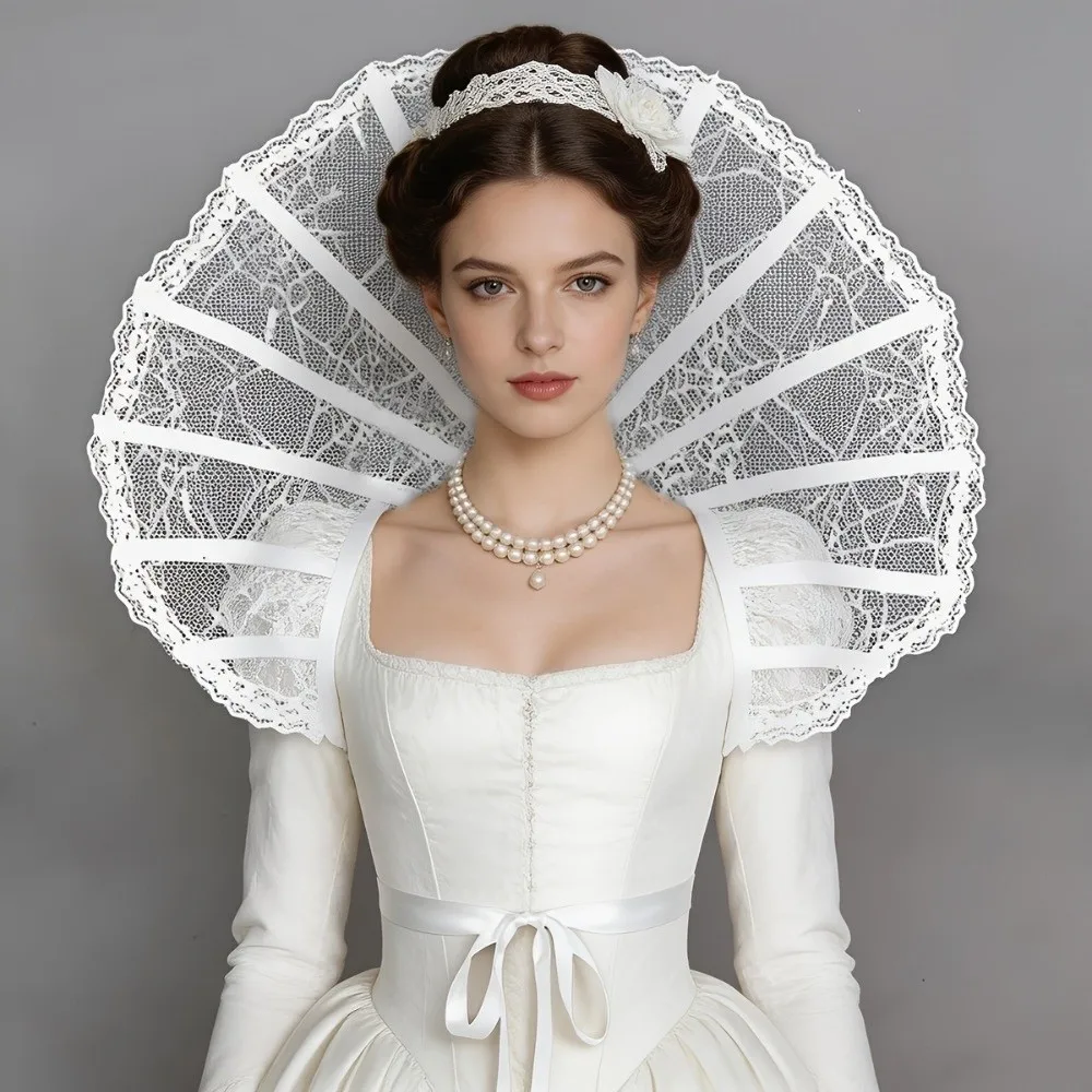Lace Victorian Stand Up Collar Renaissance Mesh Queen Cosplay Cloak Gothic Medieval Design Halloween Costume Accessories Women