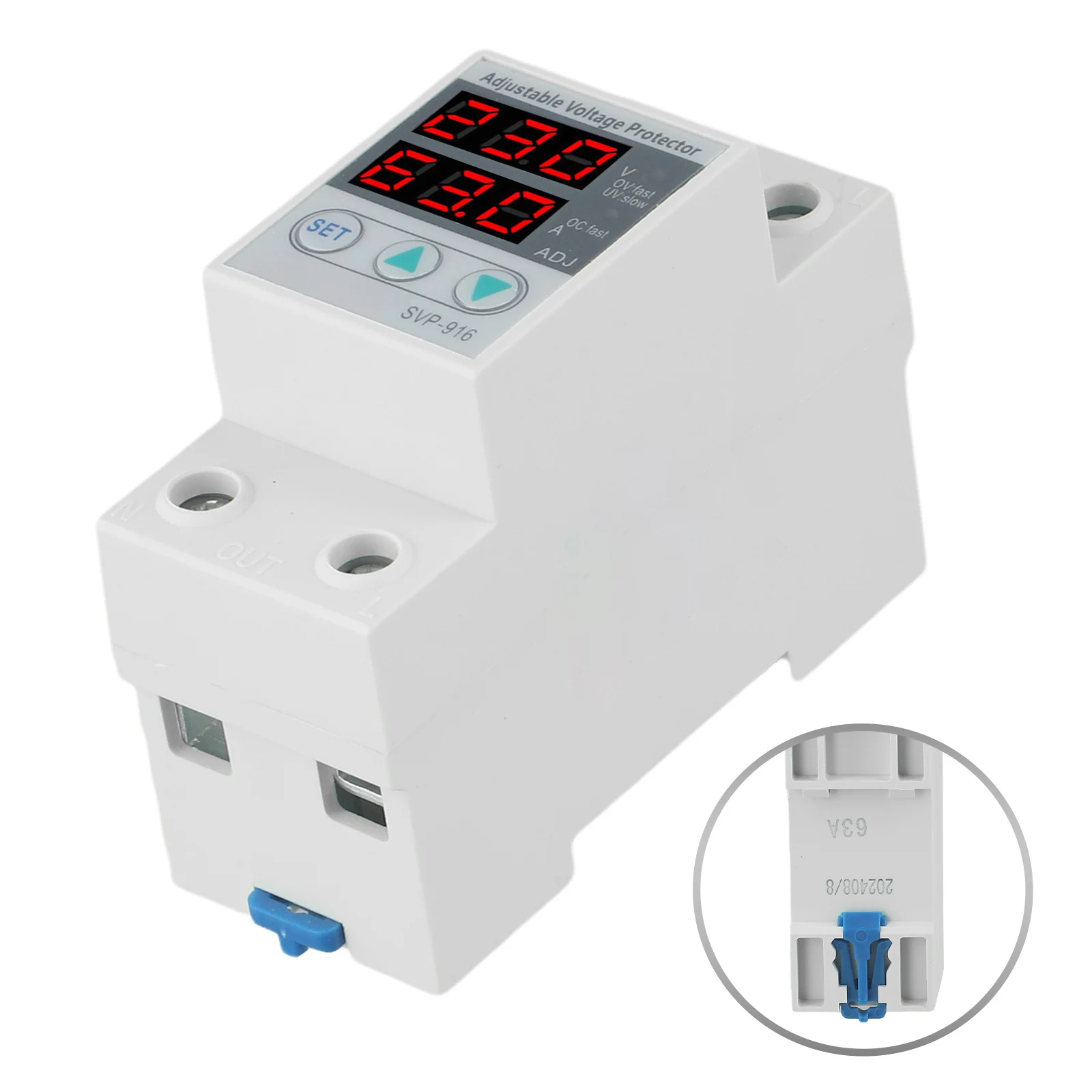 40/63/80A SVP-916 Adjustable Voltage Surge-Protect Limit Current Protection Auto Recover Over Under Voltage Limit Current Relay