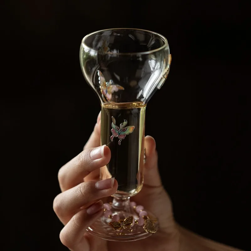 Enamel stained glass goblet, handmade butterfly cocktail cup, master cup teacup
