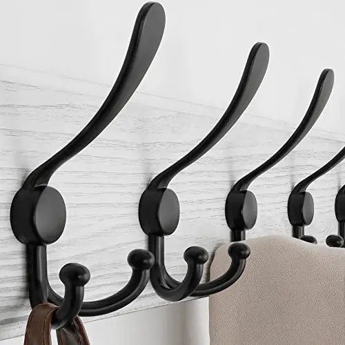 

Weathered White Wooden Wall-Mounted Coat Rack, 38.3 Inches, Heavy Duty With 10 Triple Hooks For Coats Jackets And Hats