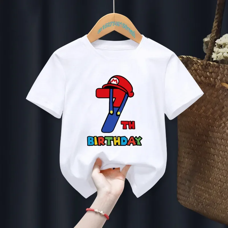 Birthday Bros 2-9th Print Boys/Girls White T-shirt Kid Summer Harajuku Kawaii Funny Clothes Little Baby Y2K Clothes,Drop Ship