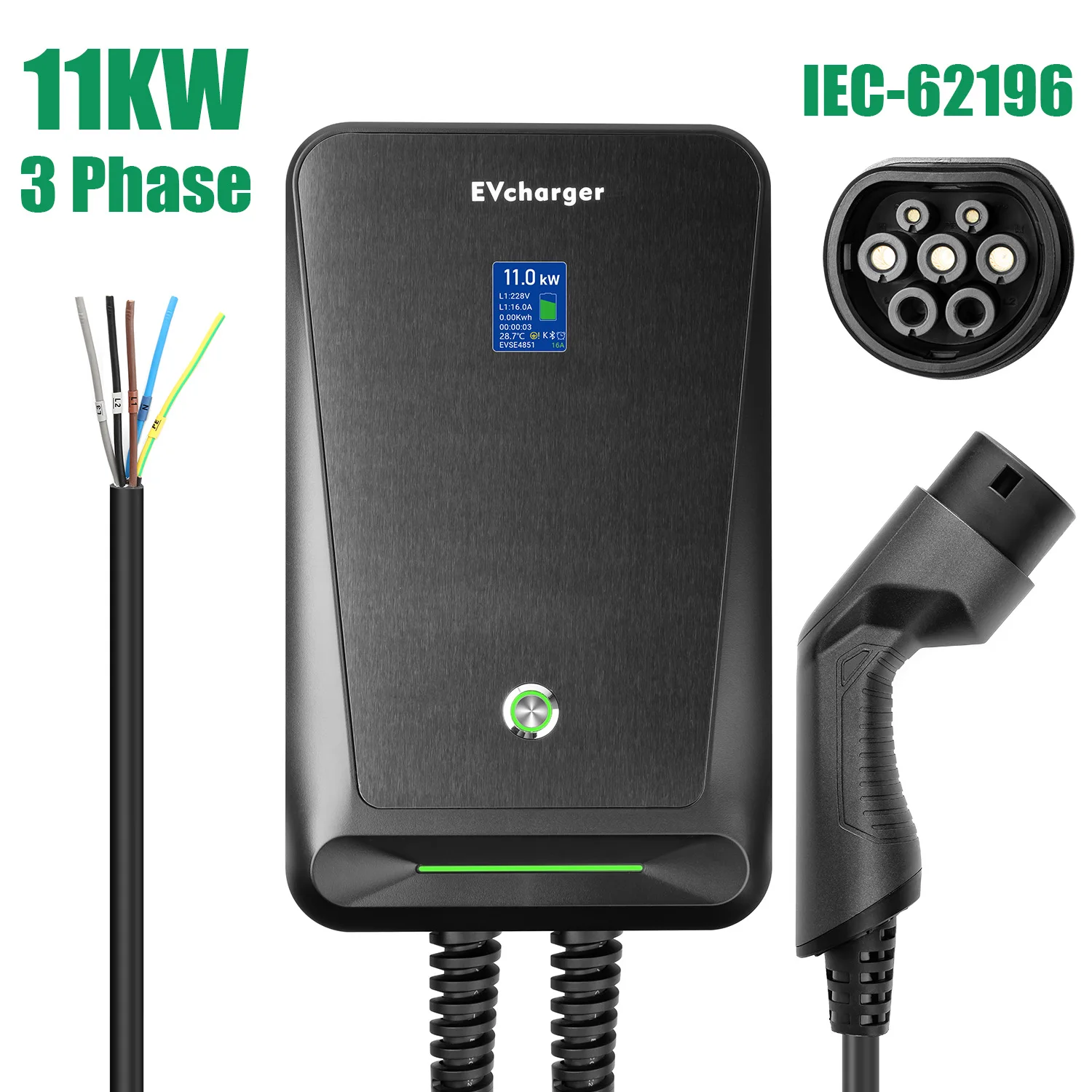 lefanev EV Charger Type 2 16A 3 Phase EVSE Wallbox Electric Car Charge with 6.1M Cable IEC 62196-2 for Benz