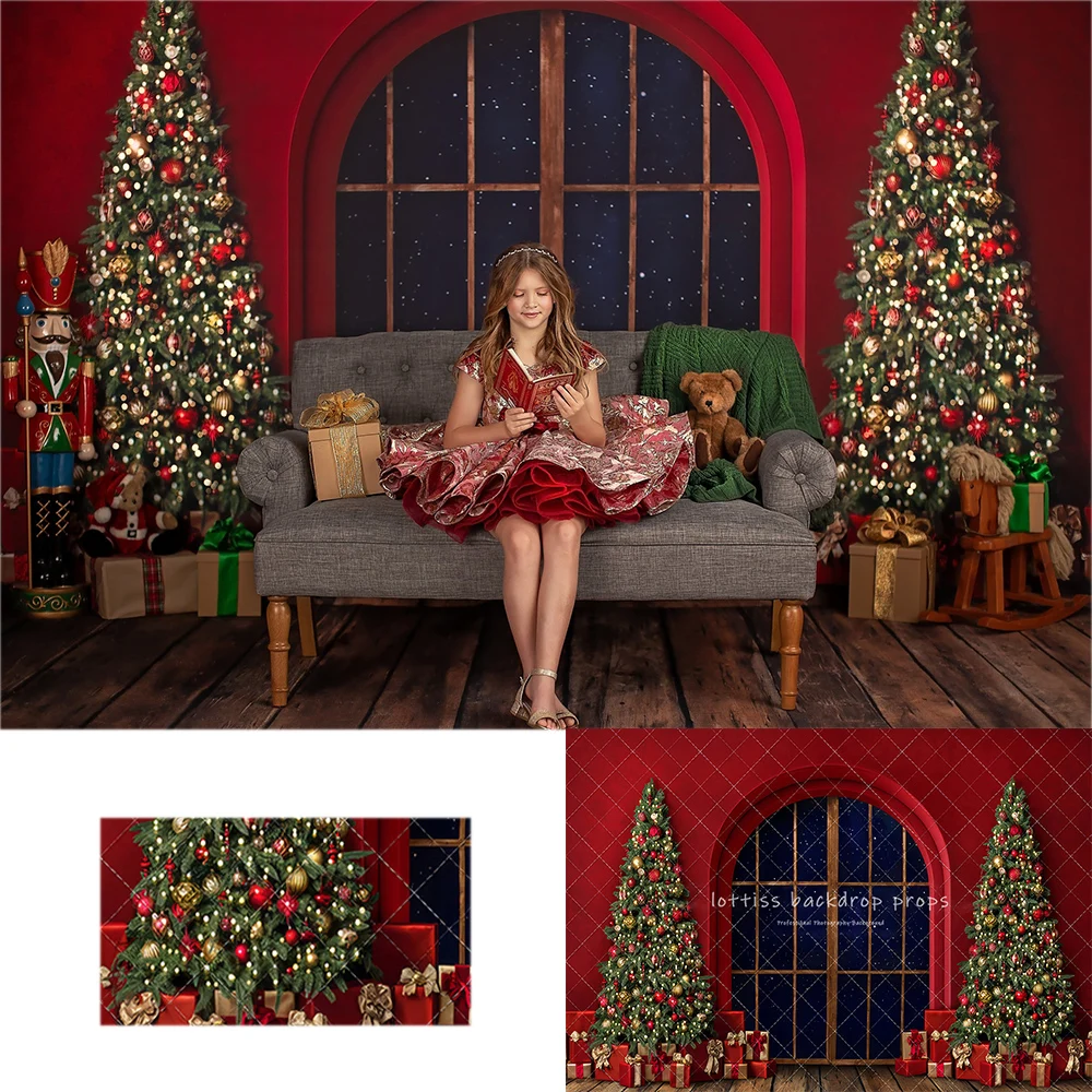 

Festive Xmas Trees Red Arch Backdrops Kids Girl Photography Child Baby Photocall Decors Christmas Backgrounds