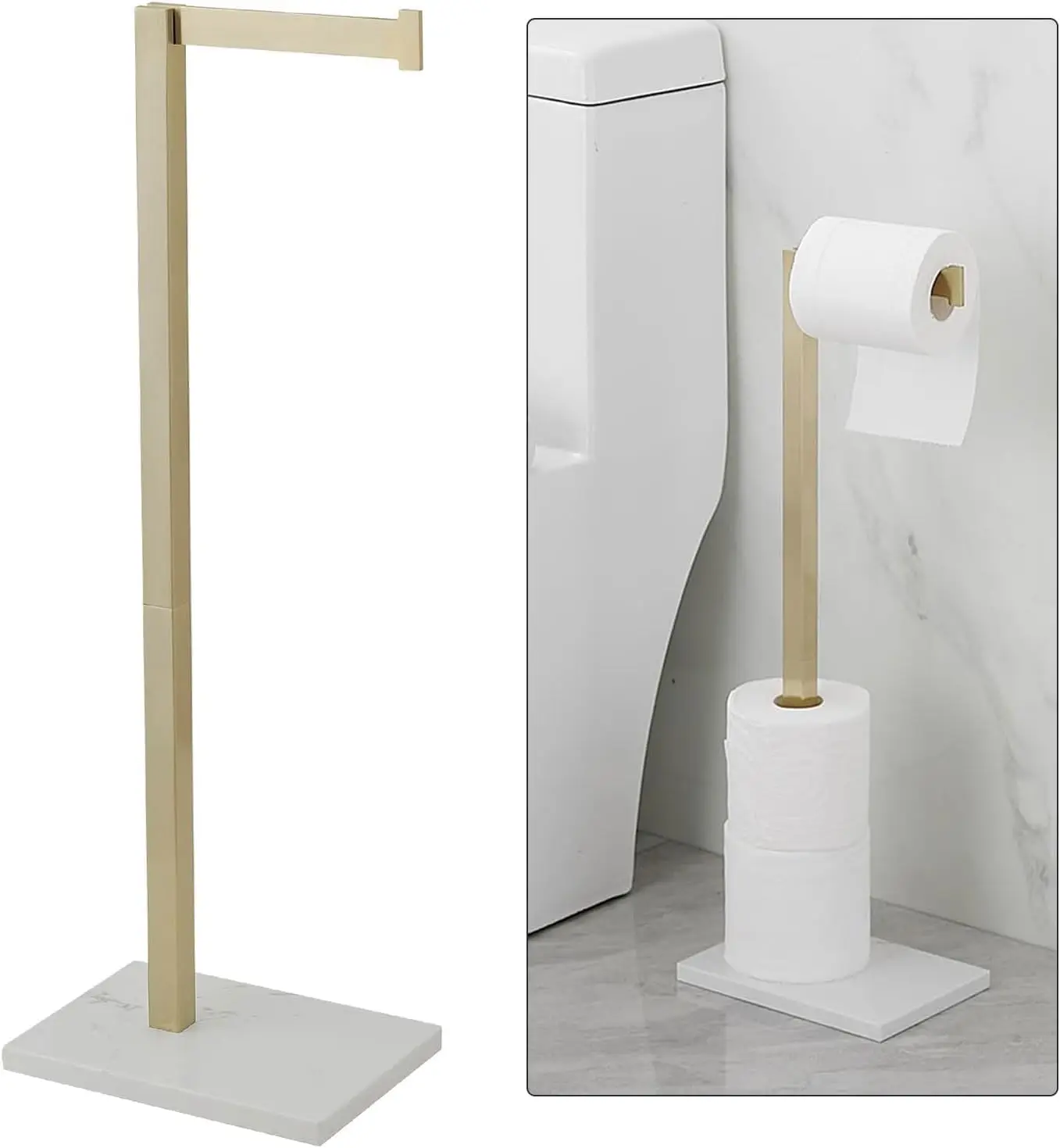 

Gold Toilet Paper Holder Stand Marble Base SUS 304 Stainless Steel Freestanding Tissue Roll Holder for Bathroom Rust
