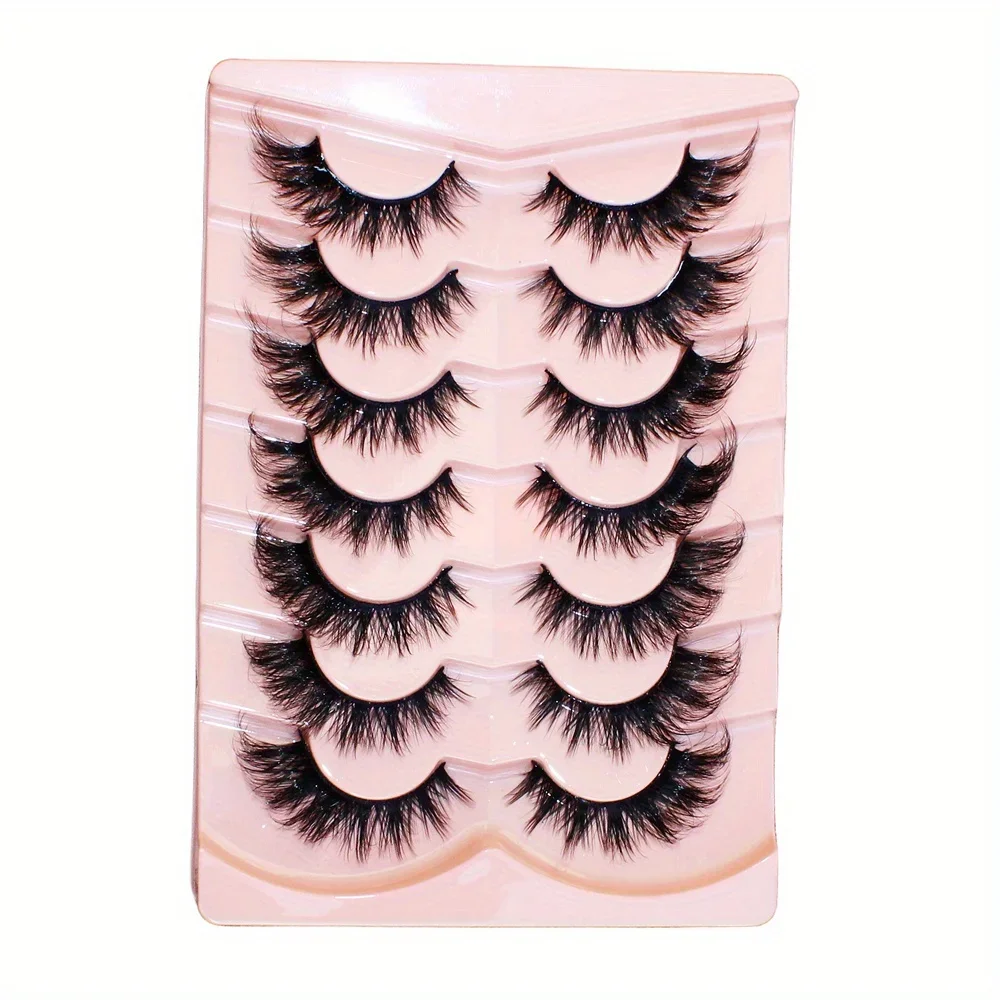 7 Pairs Cat-Eye Lashes, 3D Fake Eyelashes Curling Winged Natural Realistic Messy End Eye Elongated Thick False Eyelashes