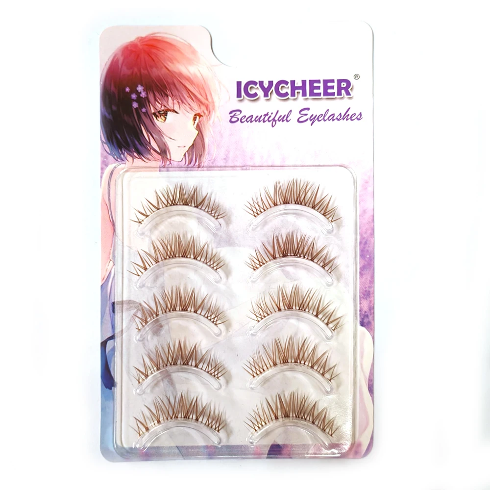 Brown Color 5 Pairs Makeup False Eyelashes Natural Looking Clear Band Eye Lashes Set Soft Handmade Eyelash