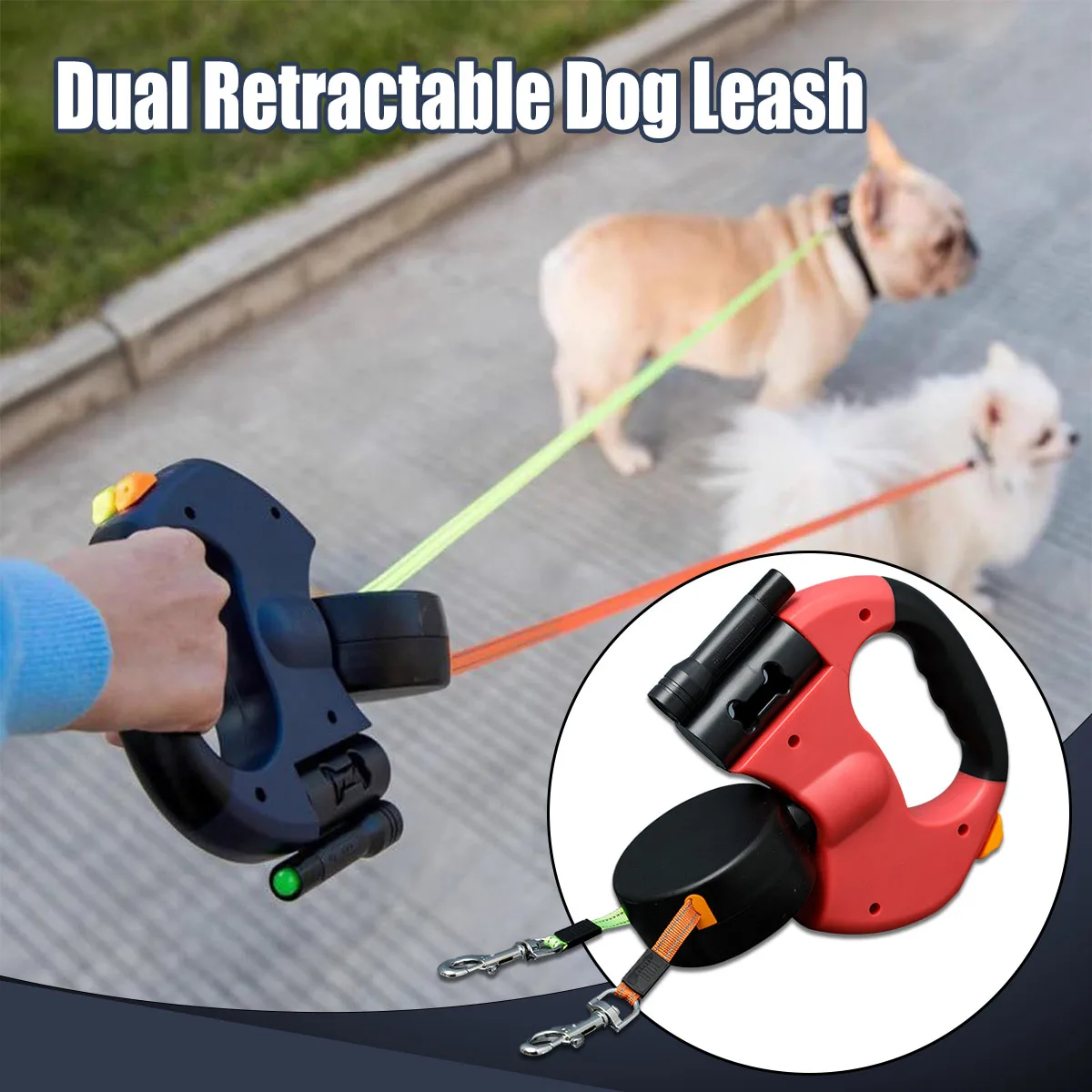 

Double Retractable Dog Leash for Small Dogs-360 Anti-tangle Dog Walking Leash with Reflective Nylon Webbing for Easy Dog Walking