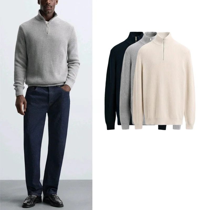 

Loose Fit Zipper Ne Casual Knitwear f High Collar Men's Autumn New Sle Comfortable Breathable Polyester Long Sve Sw...