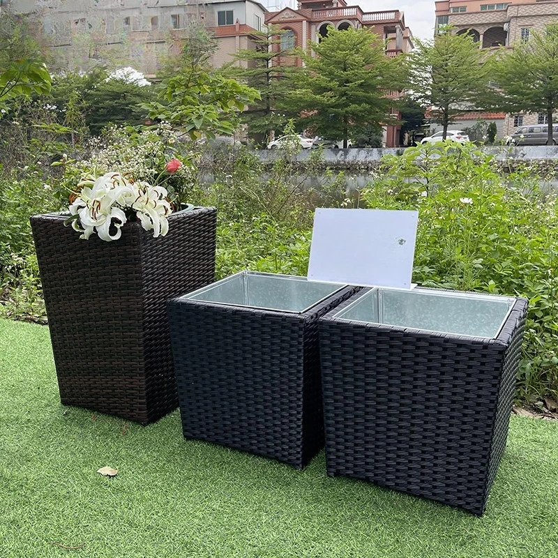 Outdoor Beach Garden Courtyard Rattan Storage Box Outdoor Lounge Cafe Waterproof Sunscreen Rattan Box Furniture