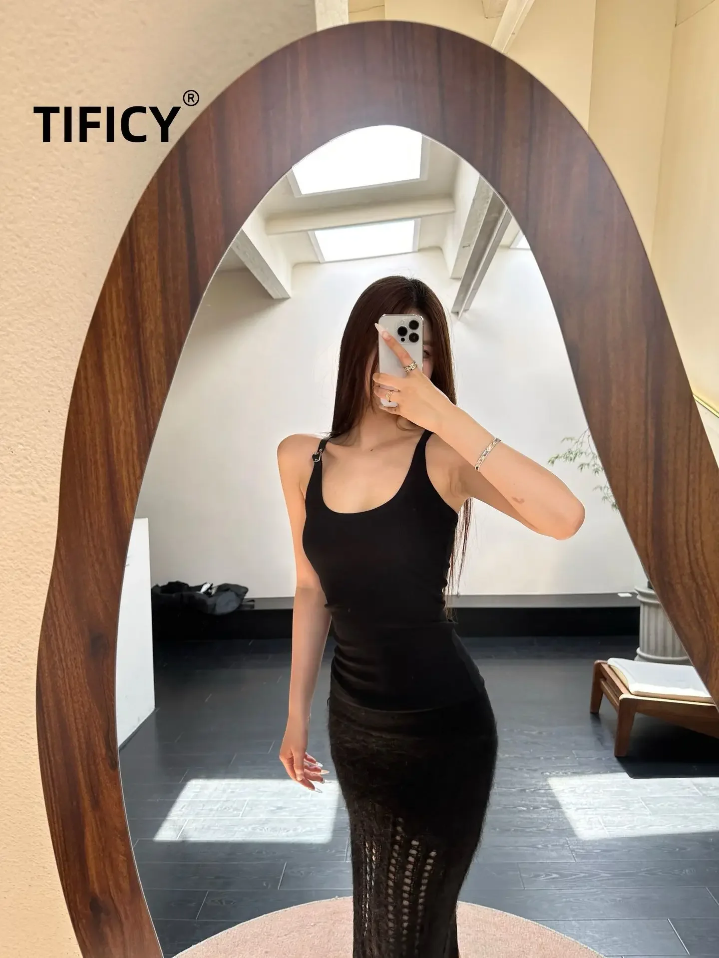 TIFICY High Street Cotton Women's Spring/Summer Design Belt Single Shoulder Ribbed Micro Elastic Temperament I-shaped Tank Top