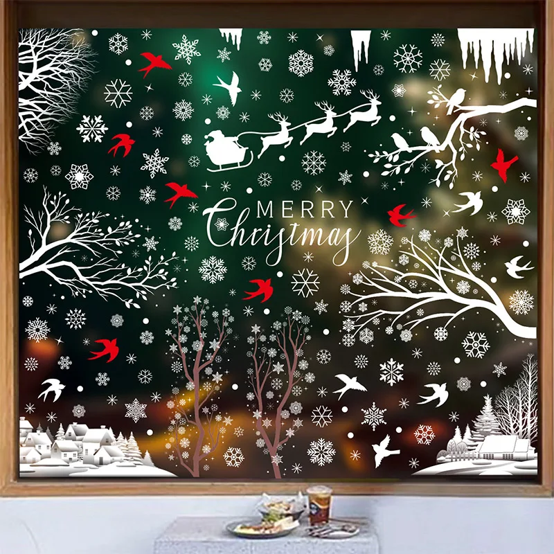 Christmas Winter Snowflake Stickers Santa Claus Xmas Tree Elk Window Glass Stickers Electrostatic Stickers Decor Happy New Year