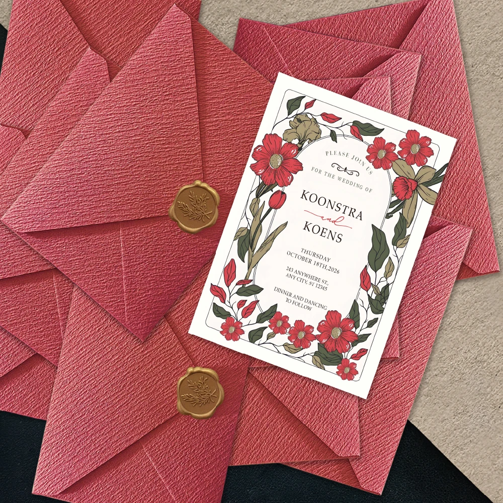 

A6 Size Custom Wedding Invitation Set Includes Envelopes, 300g Custom-Printed Inner Cards, Wax Seals