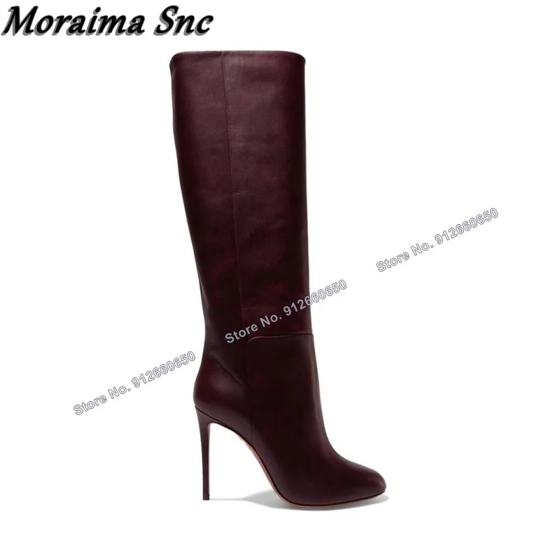 

Moraima Snc Brown Side Zipper Knee High Boots for Women Slip on Boots Sexy Stilettos High Heels Fashion Runway Zapatillas Mujer