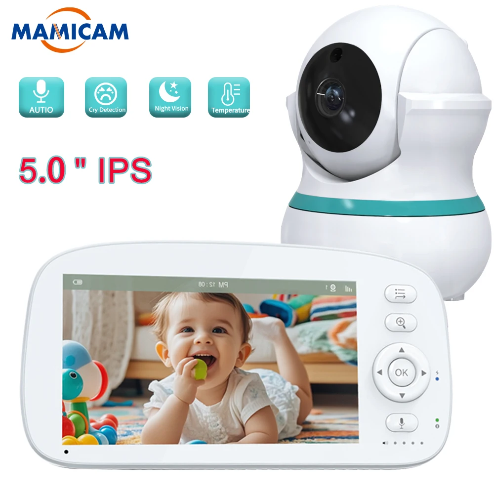 

5-дюймовая HD-видеоняня с камерой 2,4G, беспроводная 2-кратная зум-камера ночного видения, камера безопасности для няни