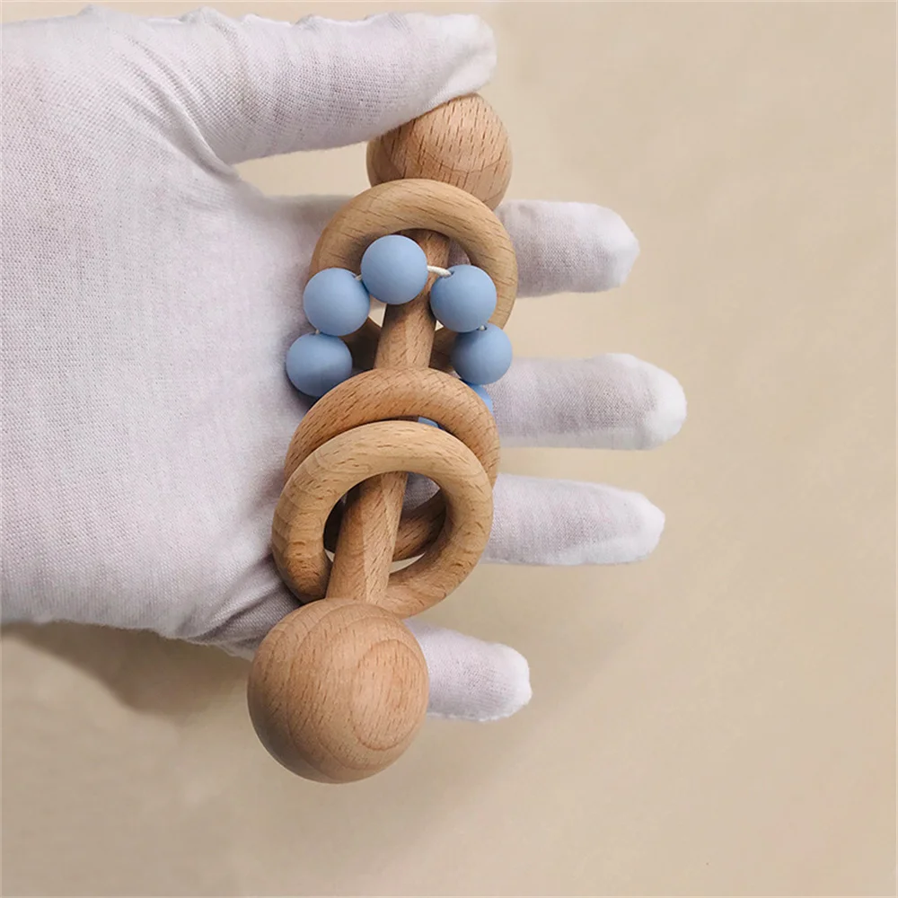 Baby Teething Light Soothing Toys Silica Gel Wooden Teething Toys Beaded Teether Appease Teething Stick Molar Silicone Beads