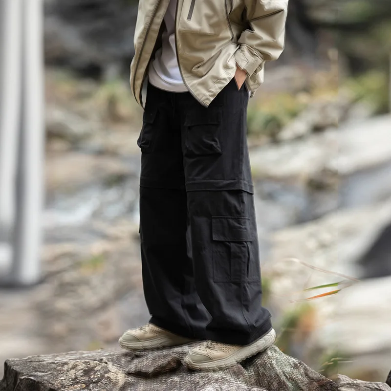 Multi pocket outdoor loose fitting workwear pants patchwork trendy long pants cargo pants baggy