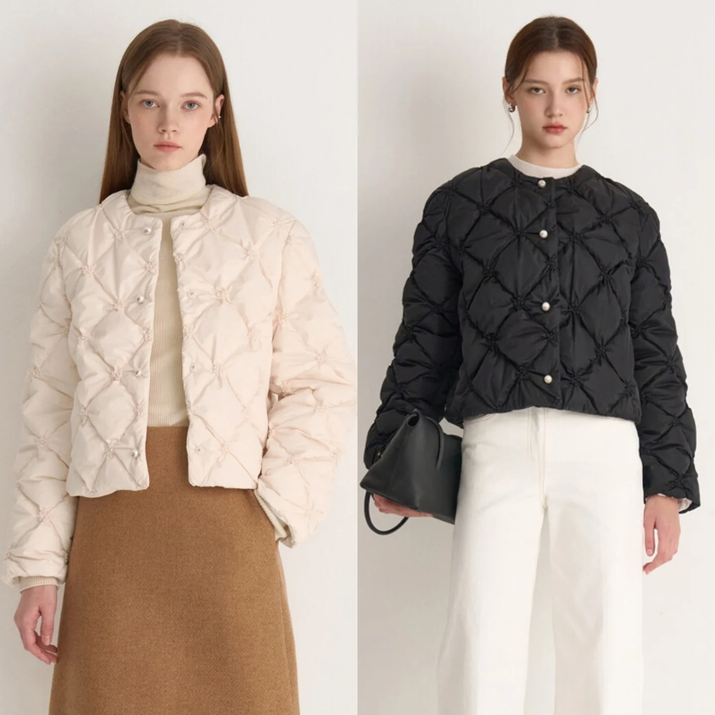 スリム効果のある軽量ダウンコート、刺繍入り、通勤にも使える万能アウターコート