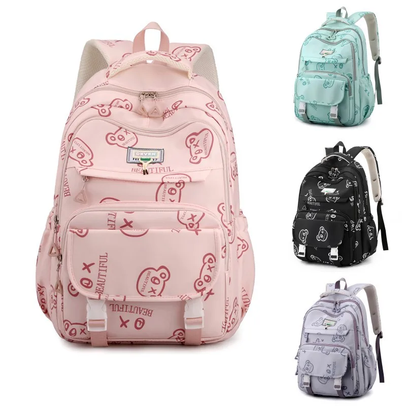 Student backpack with cute print for girls and high school students, large capacity outdoor leisure backpack to reduce burden