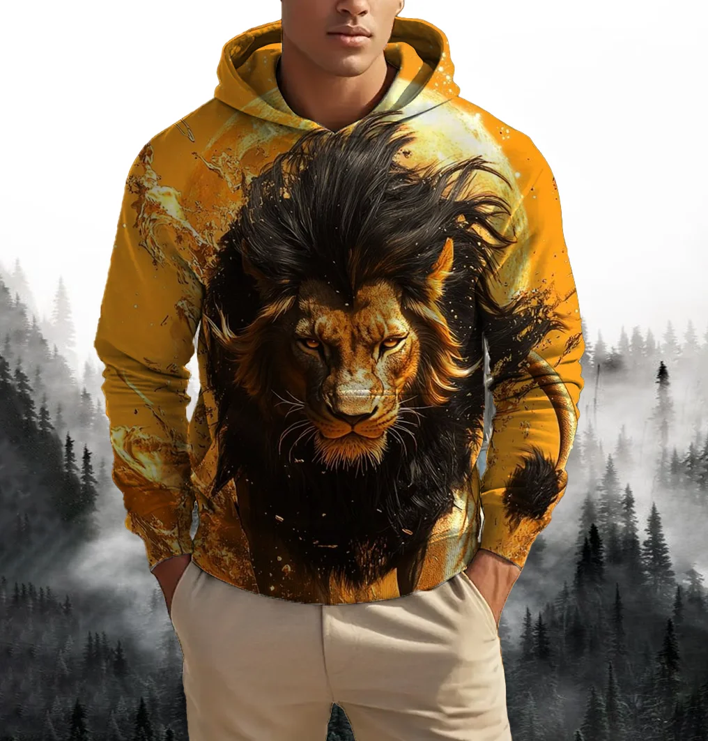 Мужские толстовки с 3D принтом золотого льва