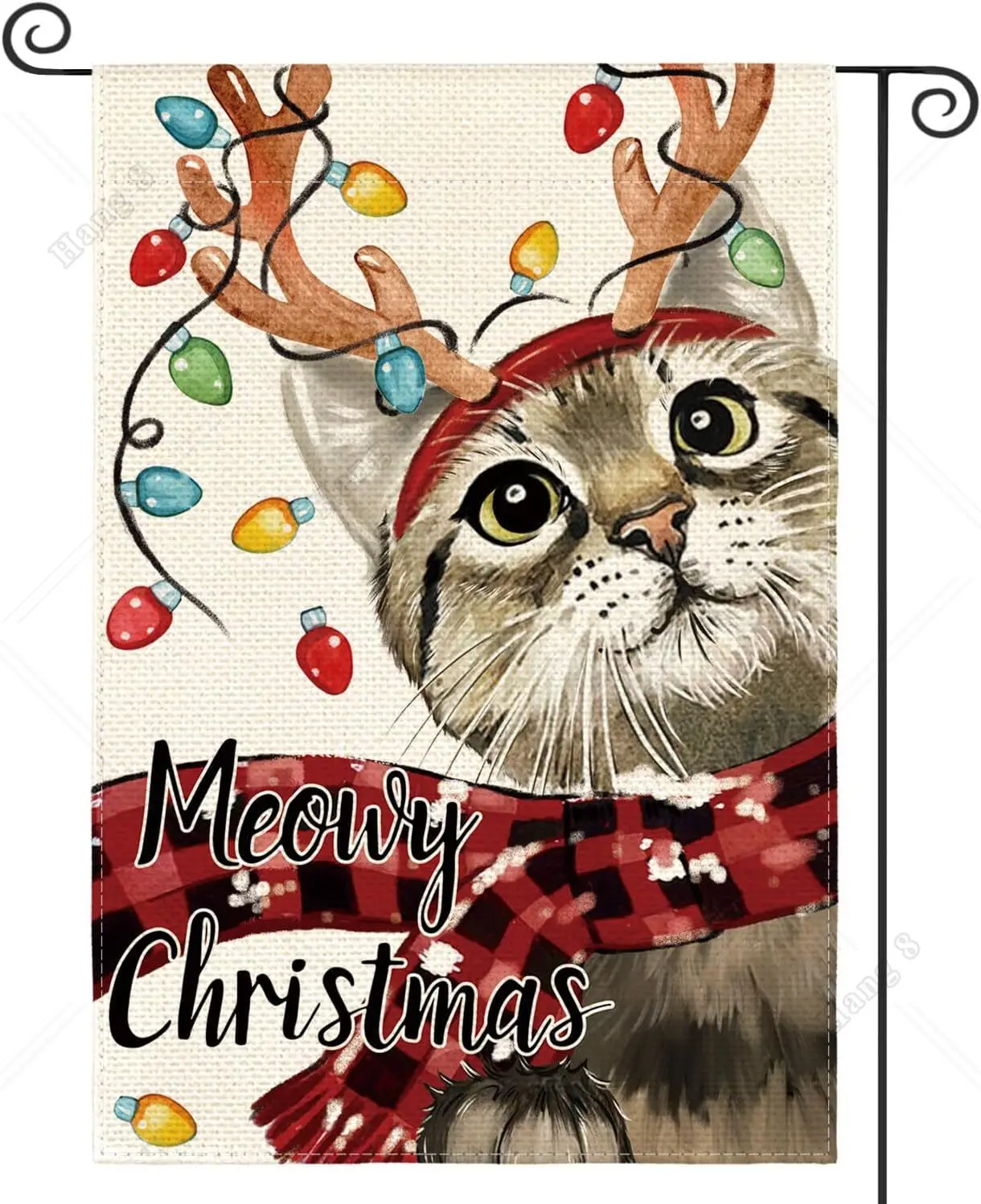 Meowy Christmas Cat Garden Flag 12x18 Inch Double Sided Winter Holiday Yard Outdoor Decorative Flag Illumination Cat Pattern