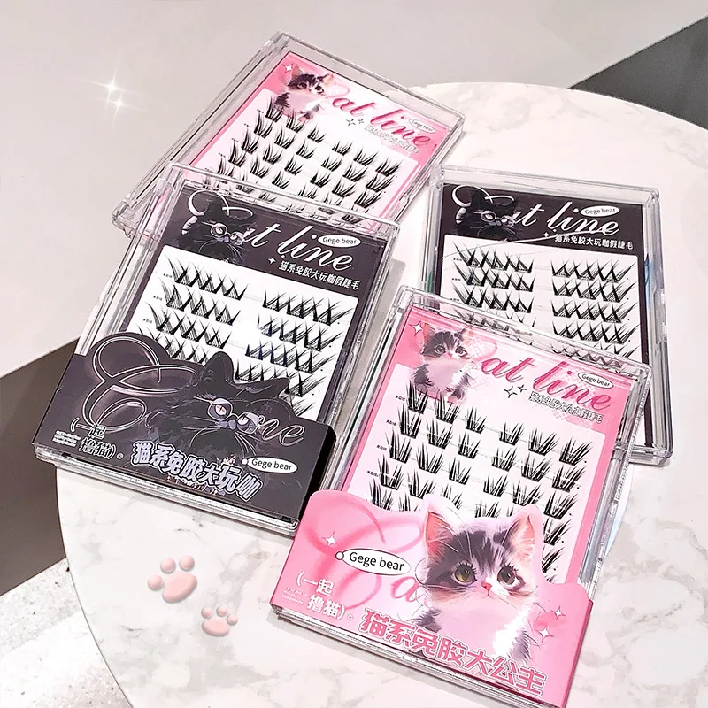 Gege Bear Wimperncluster ohne Kleber, ultradünnes Blatt, selbstklebende falsche Wimpern, Zero Touch-Feeling für Anfänger, einfache Verwendung