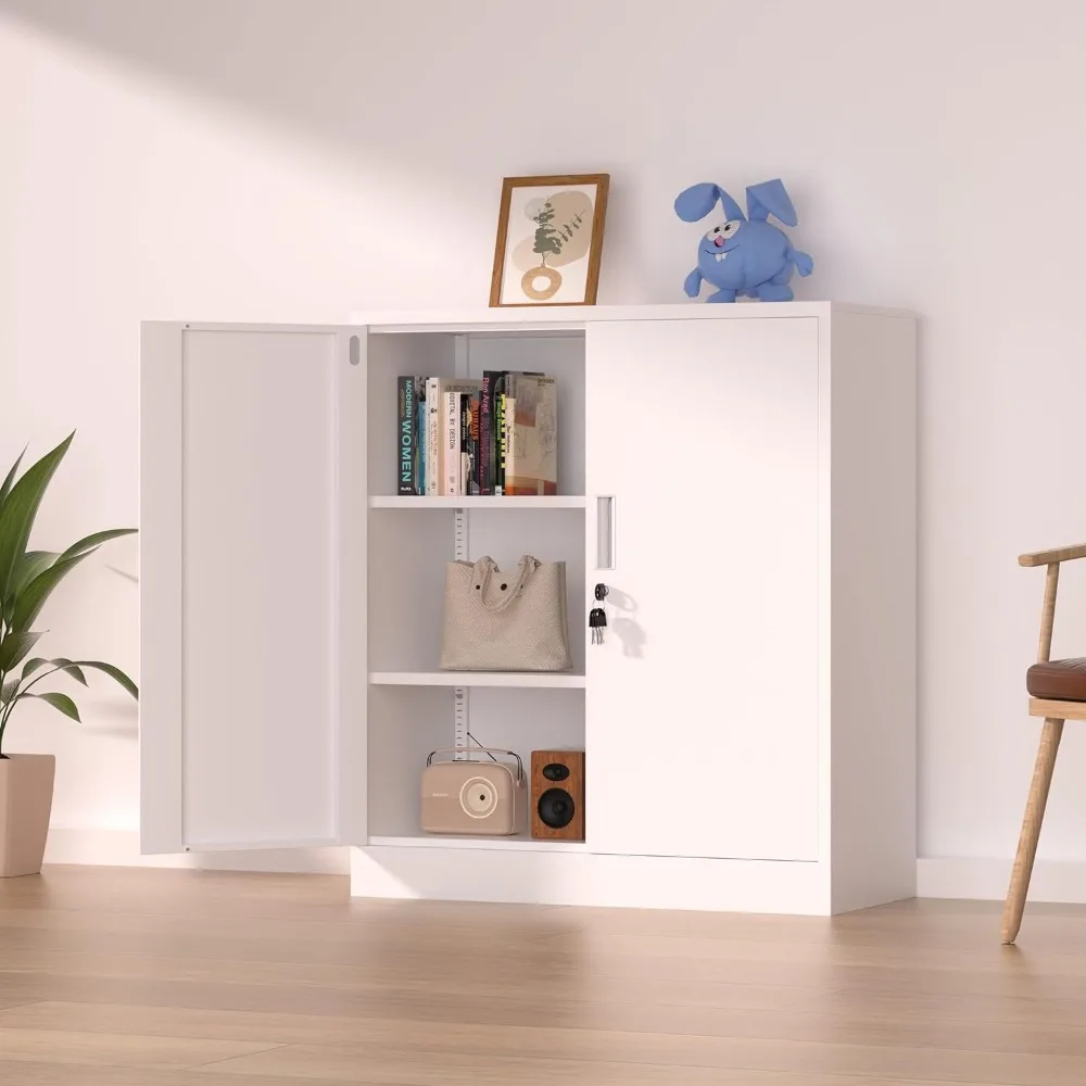 Metal Storage Cabinet with Locking Doors and 2 Adjustable Shelves, Small Lockable Storage Cabinet for Home Office Garage image 4