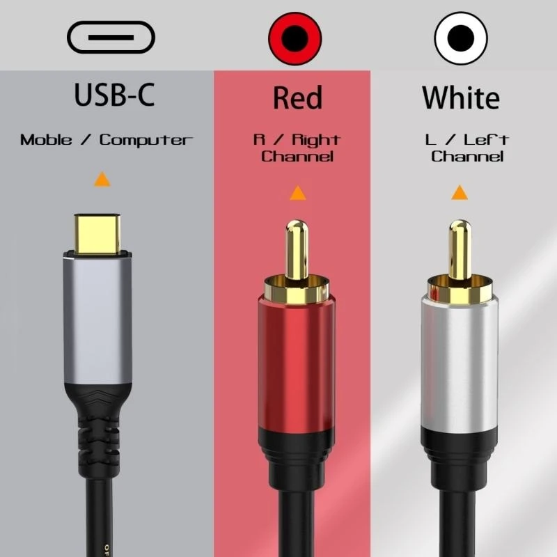 B2EF Typ C bis 2RCA Männliches Soundkabel USB C bis 2RCA -Kabel für HiFi -Soundsystem