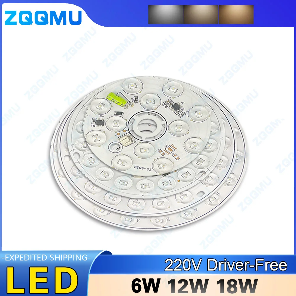 AC220V LED PCB Board Patch 2835 Driver-Free LED Lamp Bead Smart IC Patch 6W 12W 18W LED Bulb LED Light Source With Lens