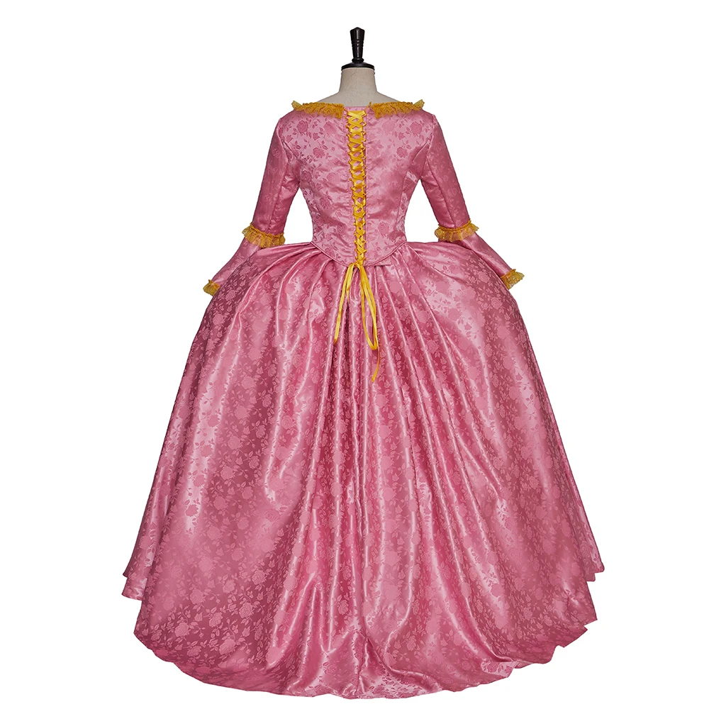 コロニアルロココバロック仮面舞踏会コスプレボールガウンドレスロココピンクドレス女性のエレガントな中世ファンシーピンク花柄ドレス