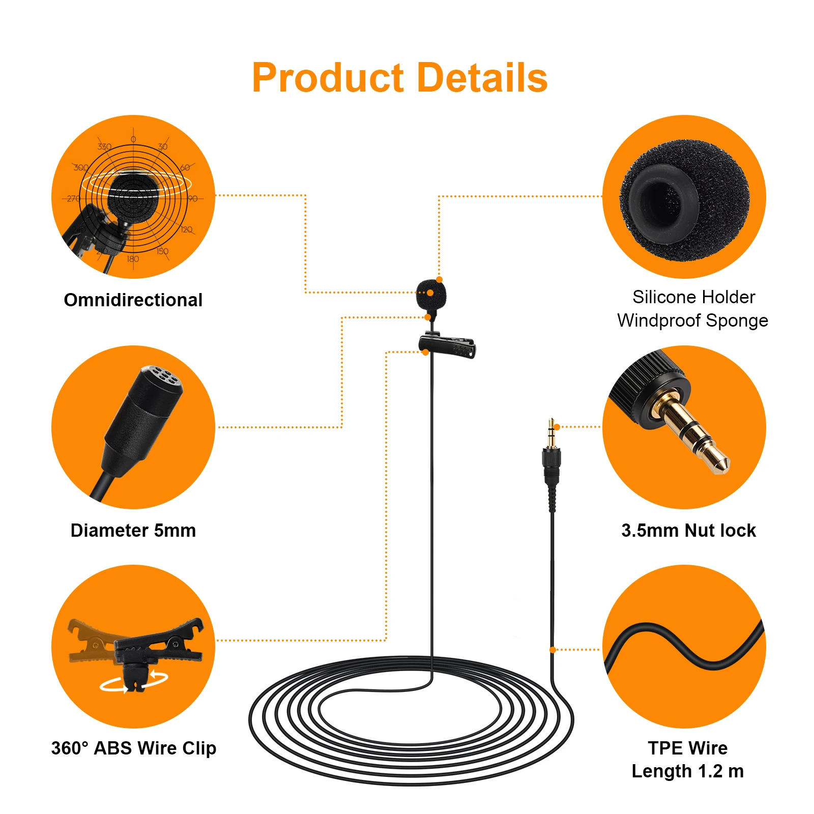 Canfon Omnidirectional Condenser Mini Lavalier Mic Compatible with SONY UTX-B1/B2/B03/B40, UWP V1/D11/D21 Wireless System