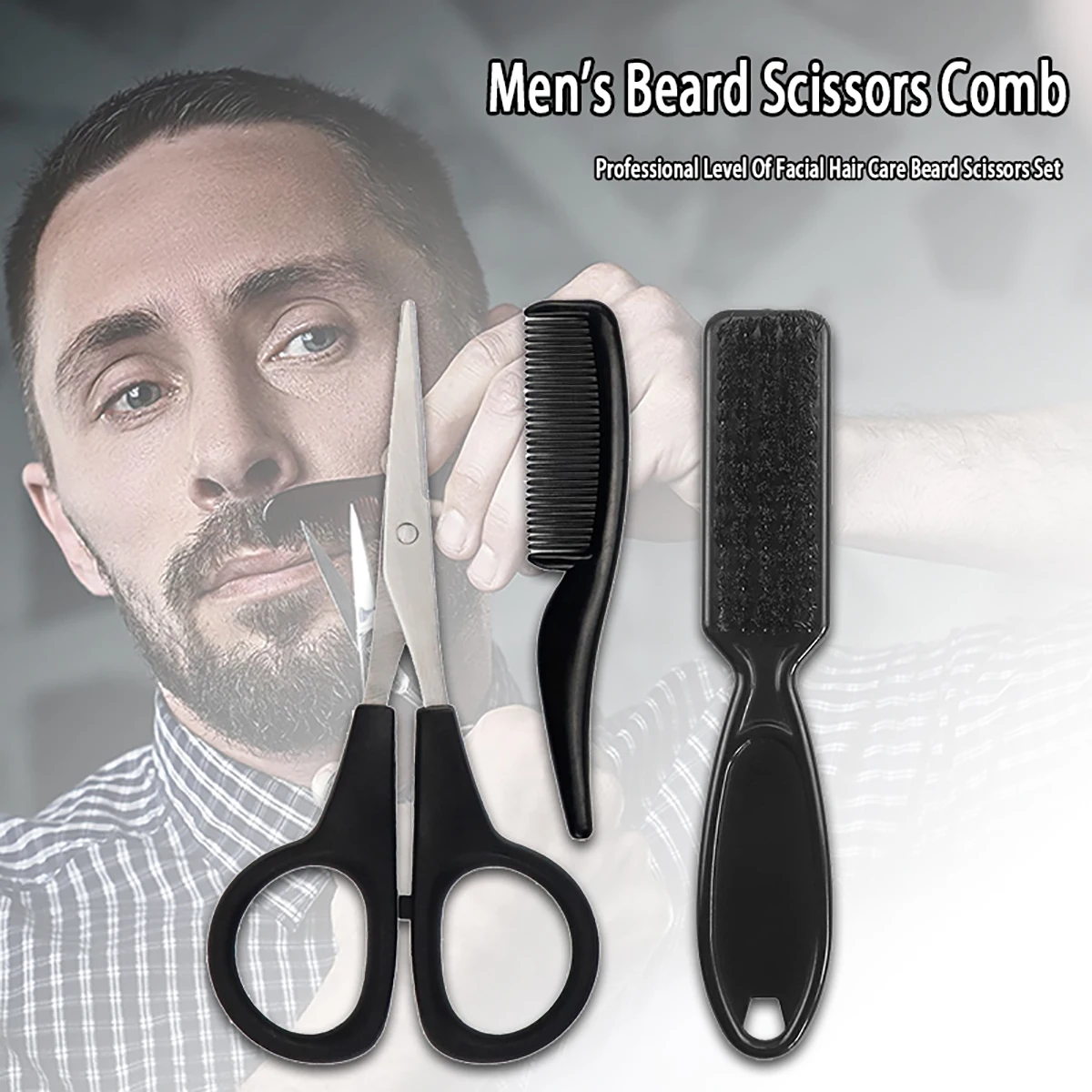 3pcs professional men\'s beard styling setmini comb scissors beard cleaning brushbeard trimming set Special for real hair wigs