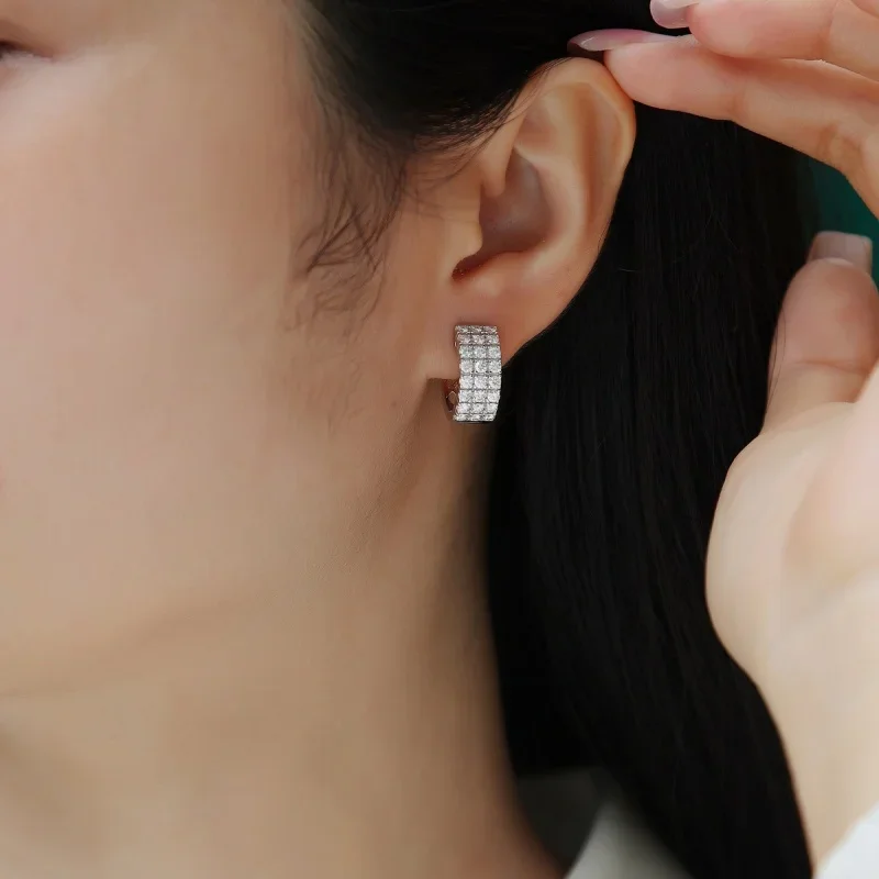 Three Rows of Closely Set Zircon Earrings, High-end, Exquisite, Fashionable, Casual, Fashionable, Refined, and Designed Jewelry