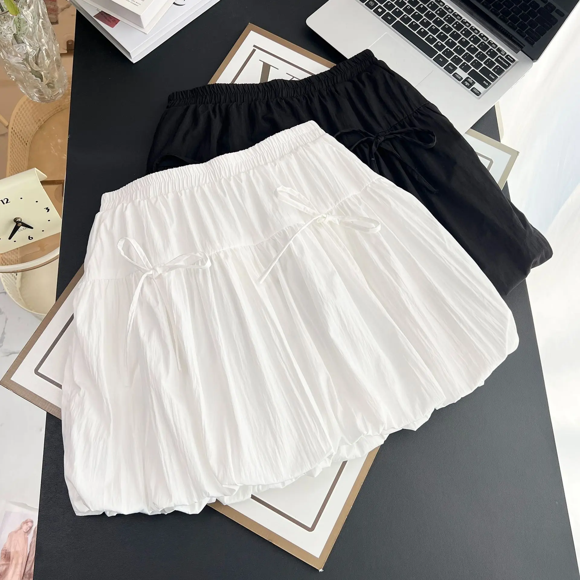 Novedad de verano, minifalda acampanada con agradable arco de 100KG, Falda corta lavada de talla grande para mujer 1662