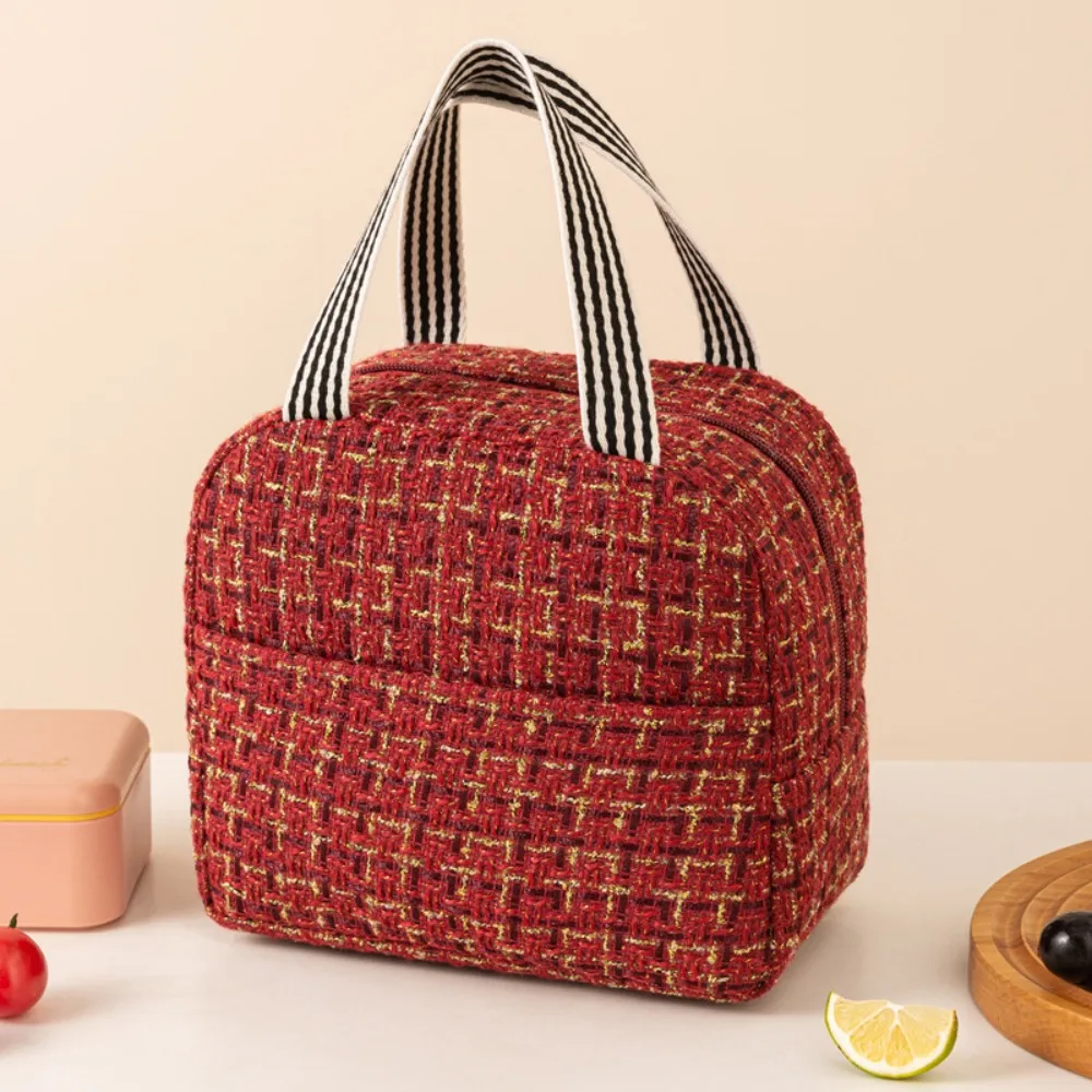 Fashion Solid Color Thermal Lunch Bag Aluminum Foil Zipper Insulated Lunch Bag Handheld Large Capacity Food Storage Bag Picnic