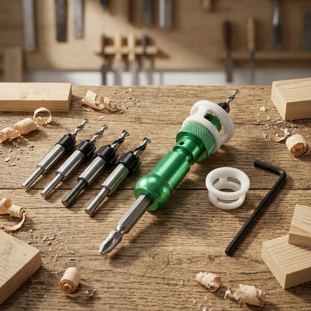Countersink Drill Bit Set With Adjustable Depth Stopper Counterbored Limiting Drill Bit Set For Woodworking Tools