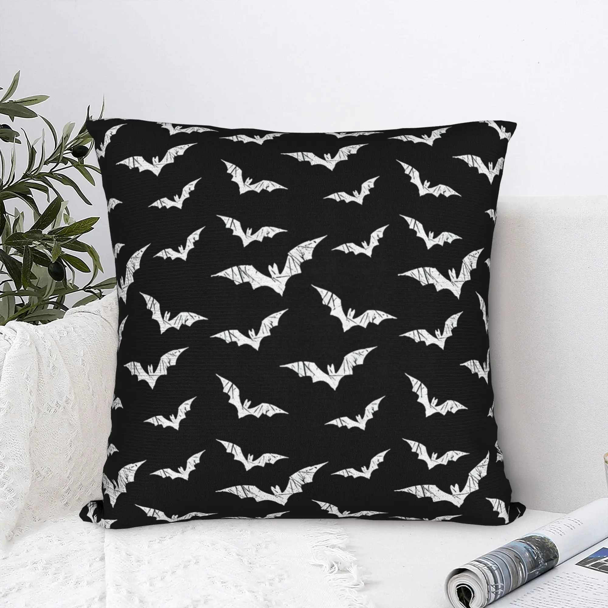 Bat-patterned decorative cushion cover, suitable for sofas, living rooms, and bedrooms. Pillow insert not included.