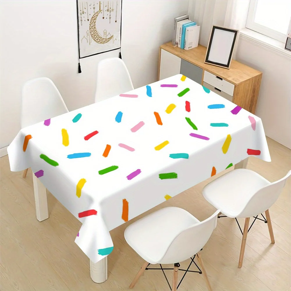 Cute Rainbow Confetti Tablecloth Waterproof Table Cover for Dining Room Party Decor Picnic Blanket