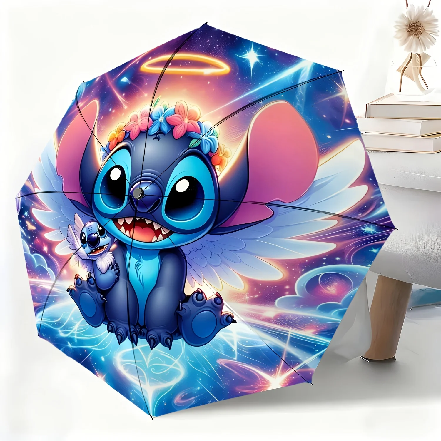 

Автоматический зонт с изображением мультяшного персонажа Дисней Ститч, 1 шт., универсальный зонт двойного назначения для дождя или солнца, портативный складной зонт.