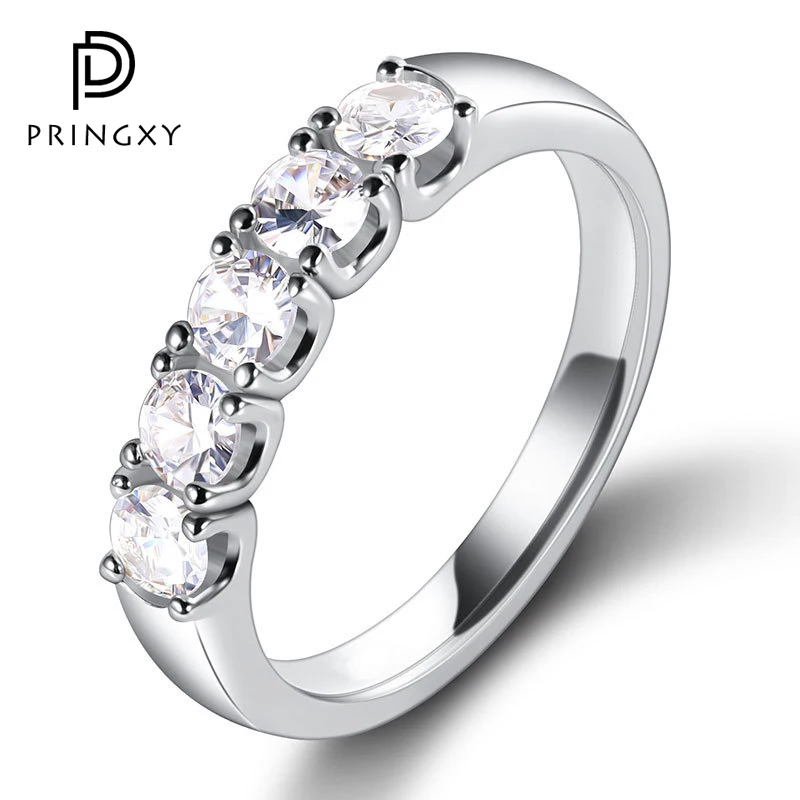 

PRINGXY 5 Stones D Color Moissanite Ring S925 Sterling Silver Fine Jewelry for Women Wedding Proposal Luxury Engagement Band New