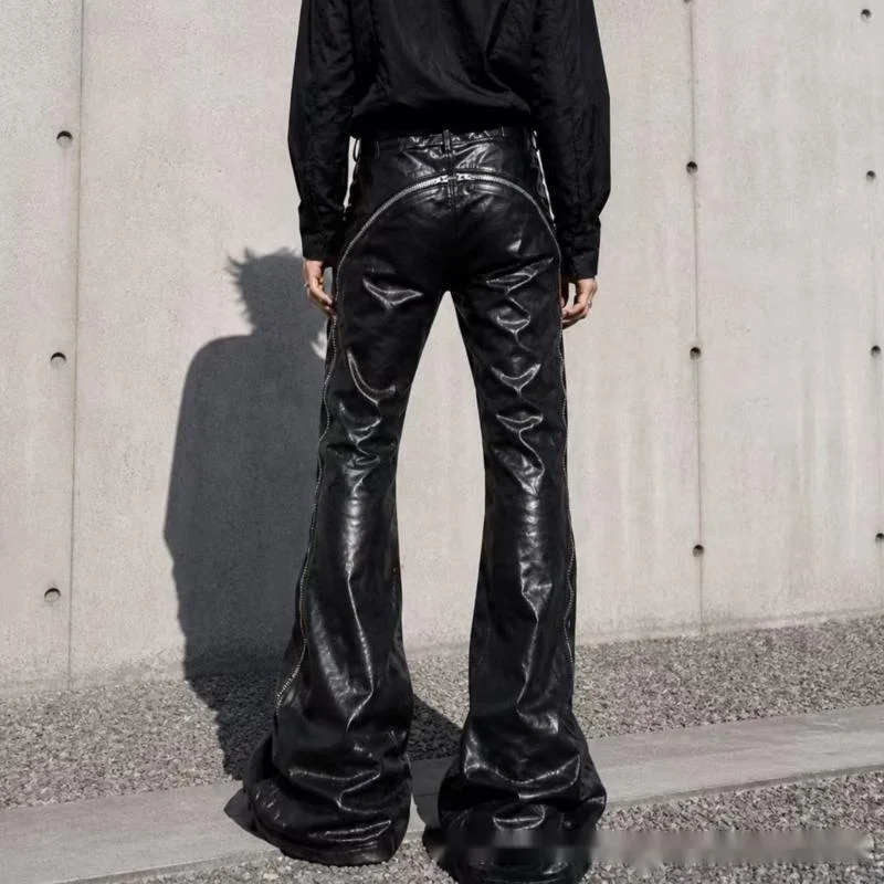 HKSH Spring Autumn New Men Tide Dark Original RO Style Spiral Zipper Skinny Jeans Adjustable Coated Slim Fit Denim Pants HK27877