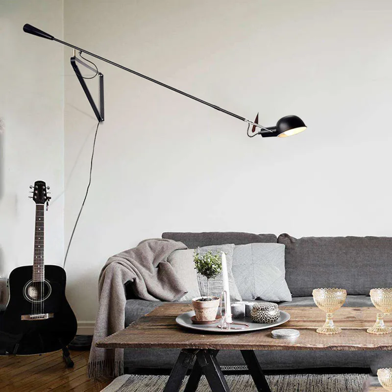 

Industrial Light LED Long Arm Adjustable Wall Light Nordic Long Rod Rocker Decor Lamp Black Triangle Wall Light for Bedroom Room